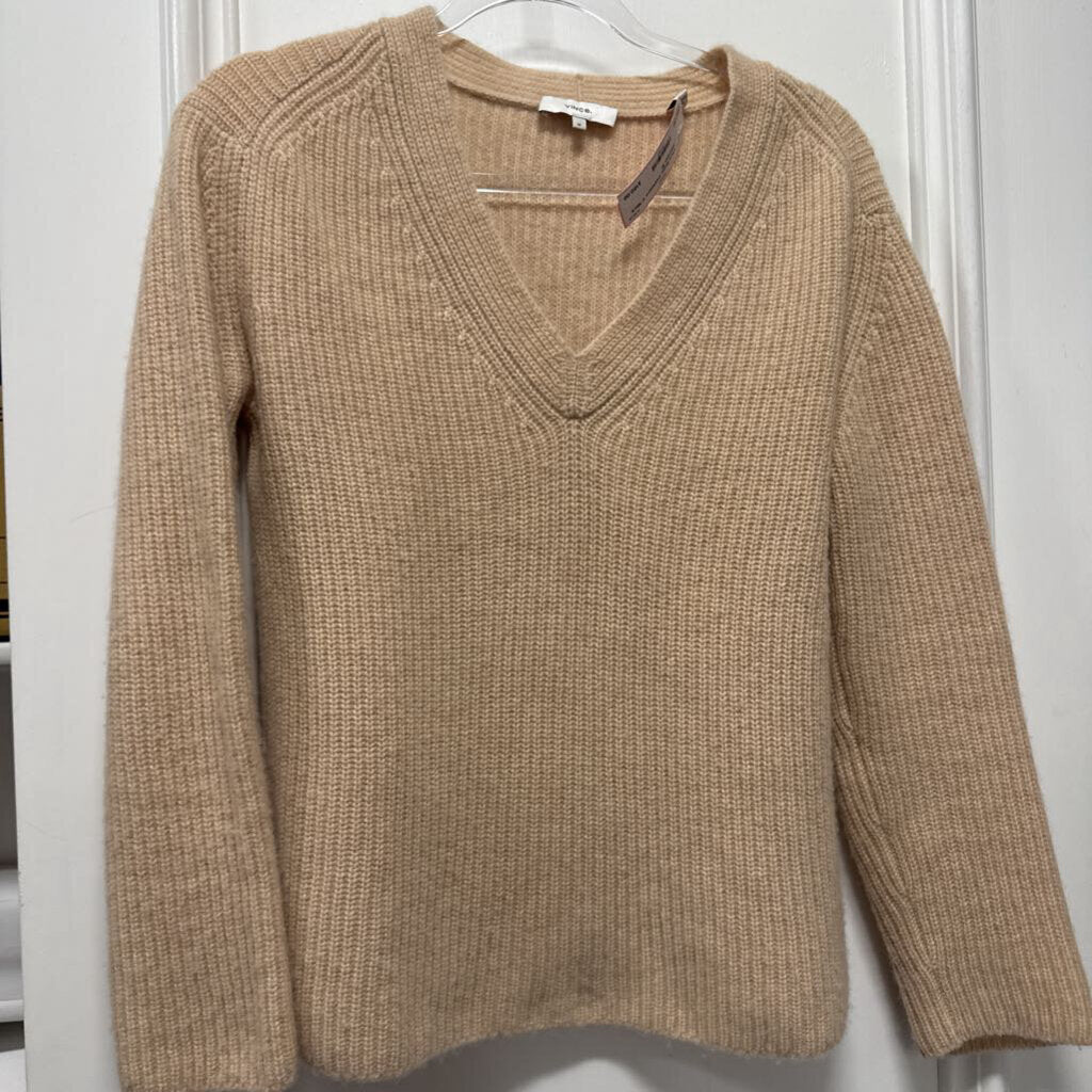 Beige Cashmere V Neck Sweater