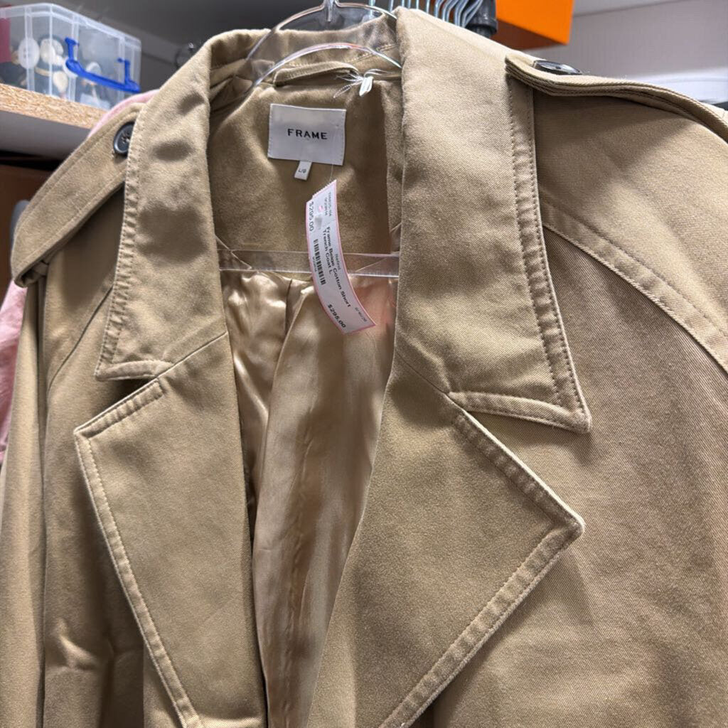 Beige Cotton Short Trench Coat