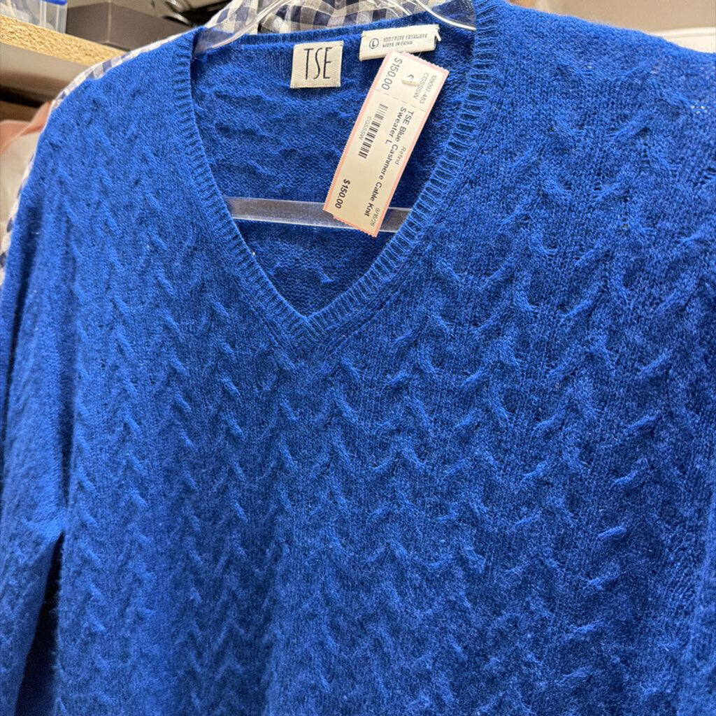 Blue Cashmere Cable Knit Sweater