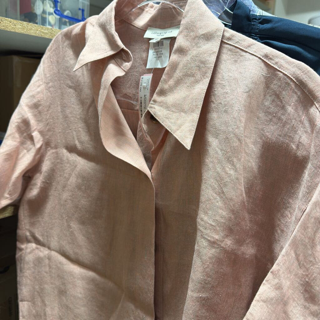 Pink Linen SS Button Up Top