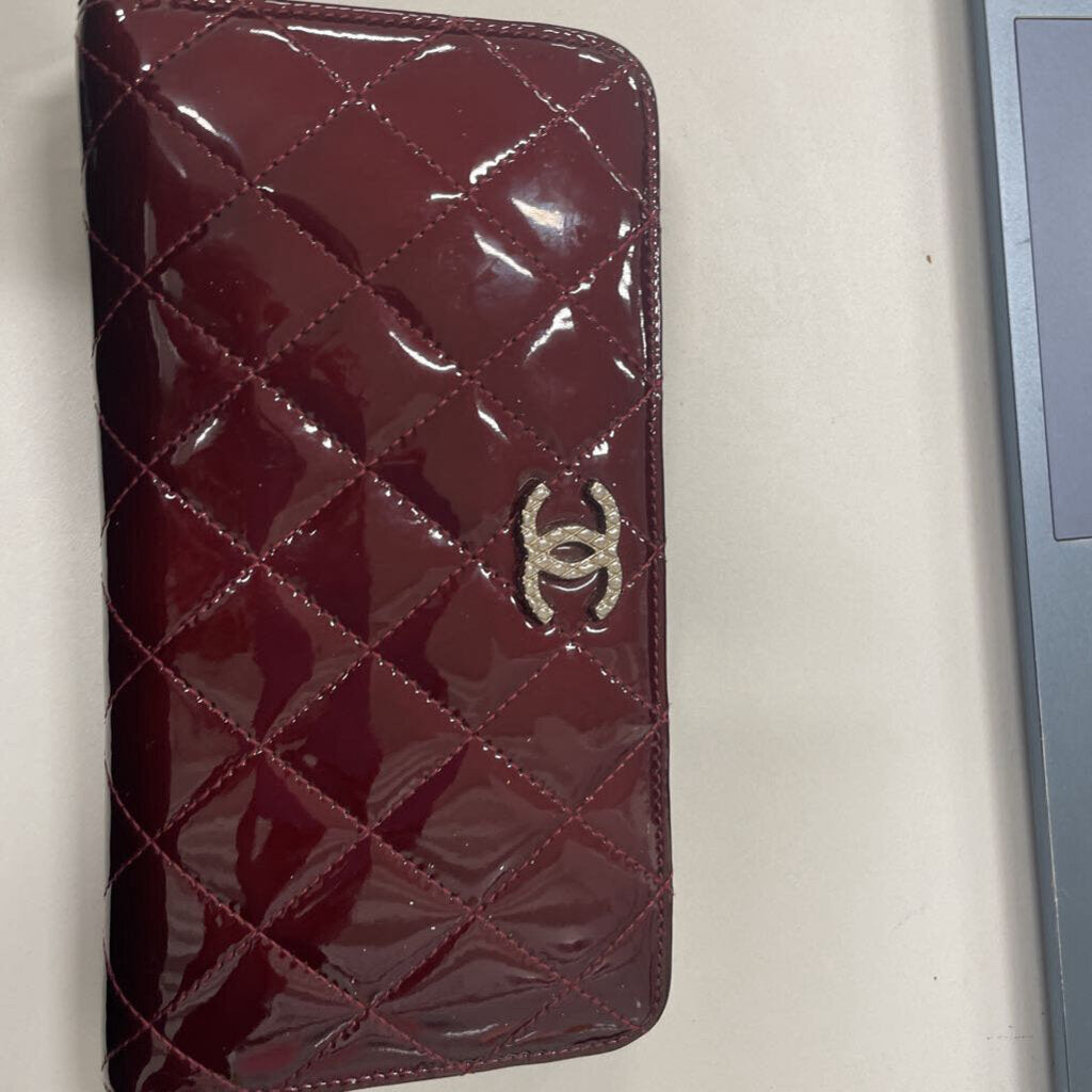 Burgundy Patent Large Zip Wallet