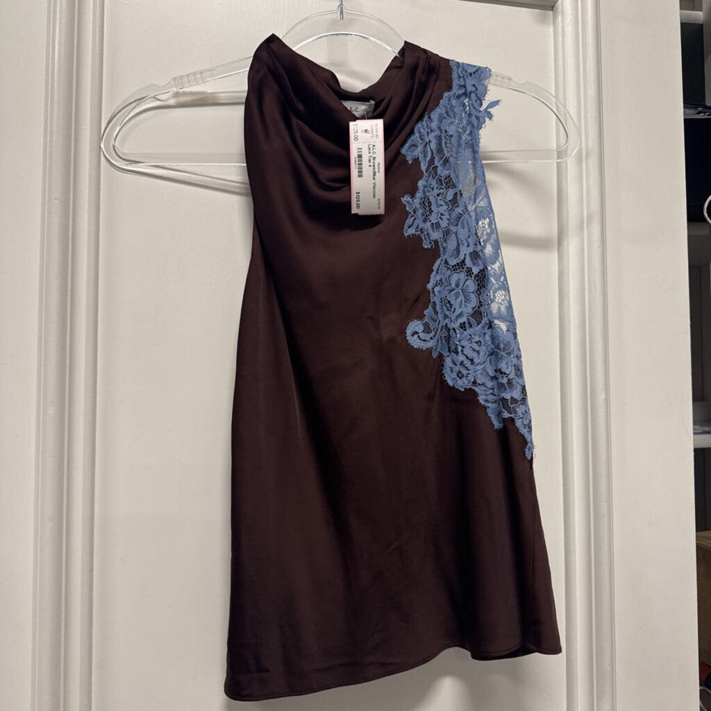 Brown/Blue Viscose Lace Top