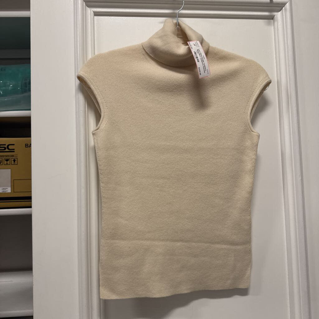 Cream Cashmere Sleeveless Turtleneck Sweater