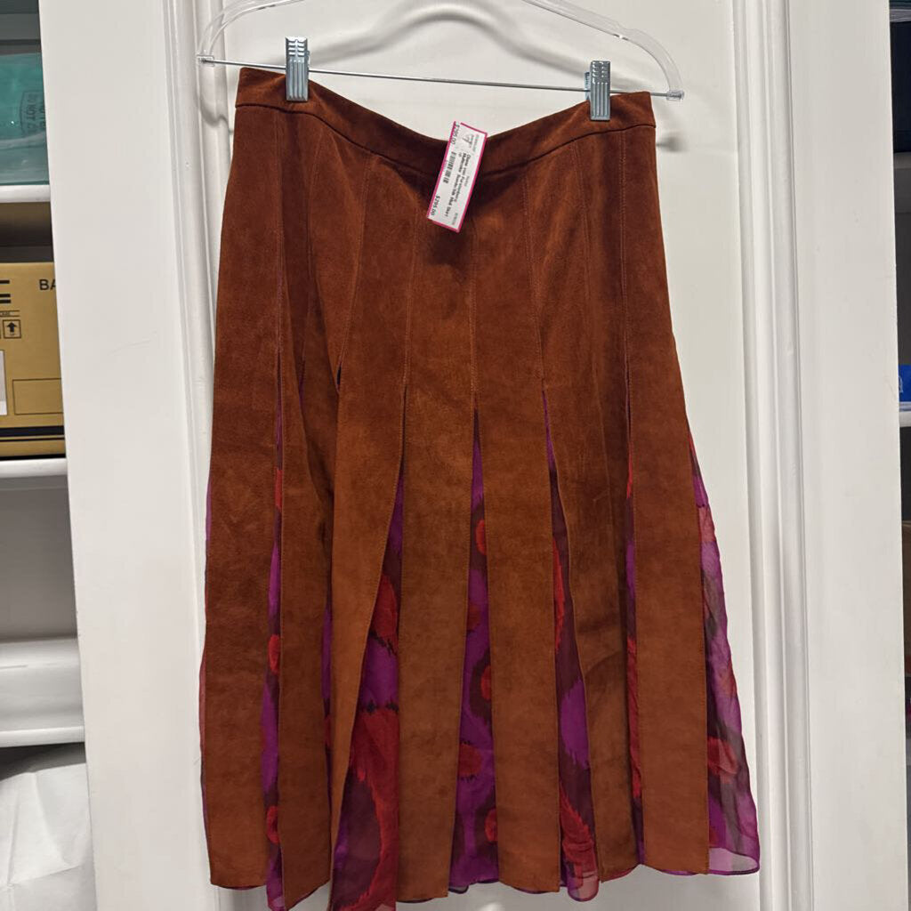 Multicolor Suede/Silk Midi Skirt