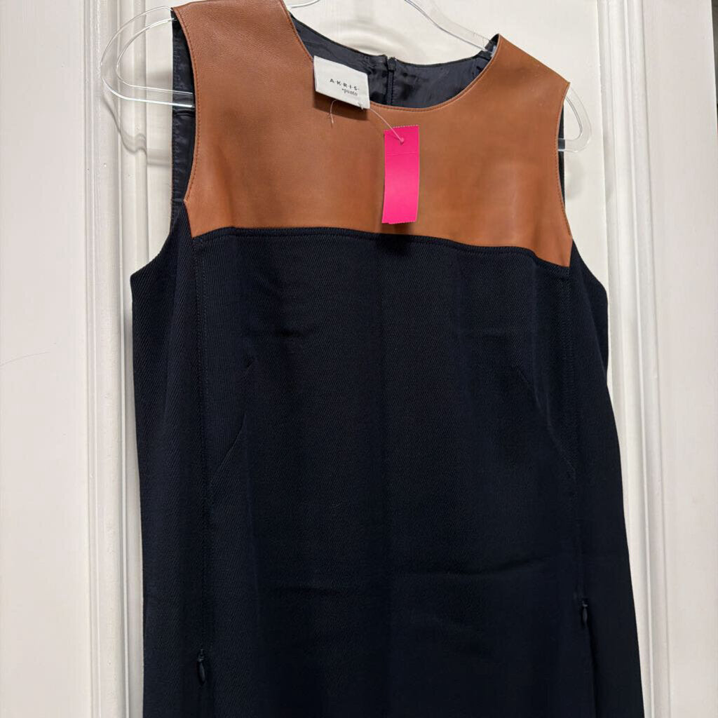 Navy/Brown Leather Detail Dress