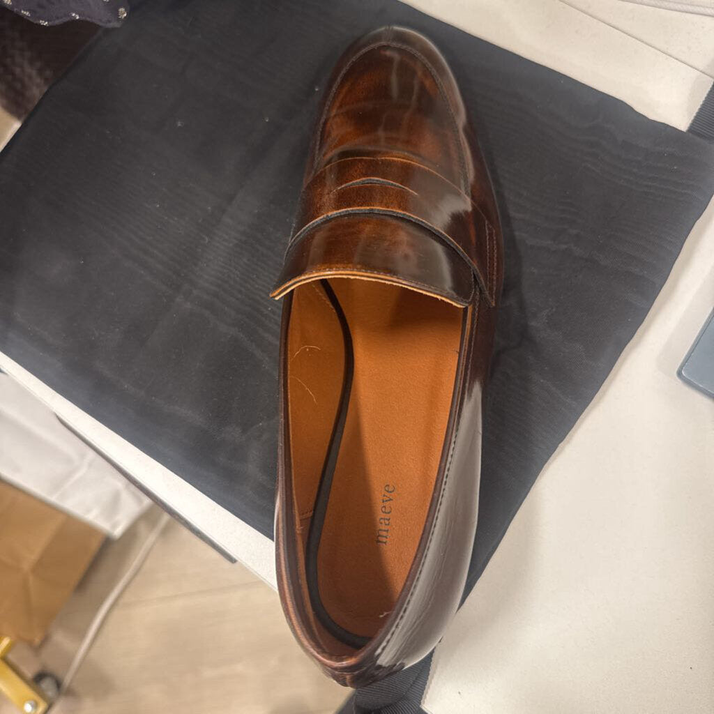 Brown Leather Distressed-Effect Loafers