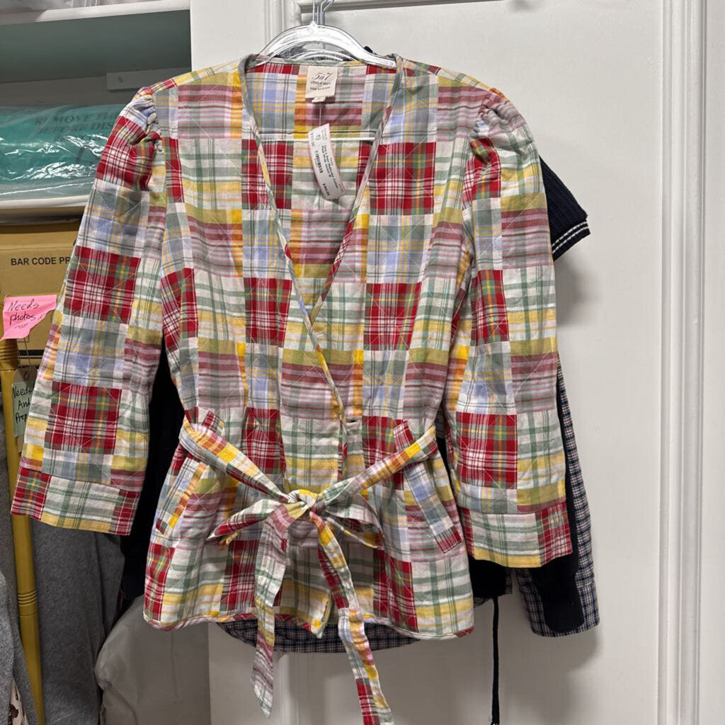 Multicolor Cotton Plaid Wrap Jacket