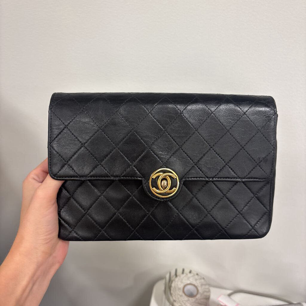 91-94 Black Leather Flap Bag (as is flap)