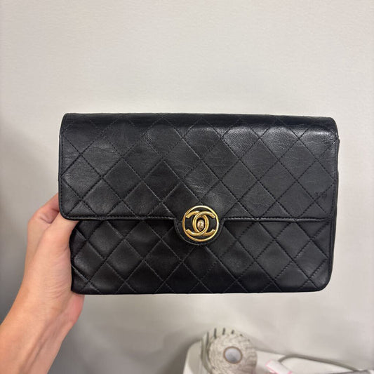 91-94 Black Leather Flap Bag (as is flap)