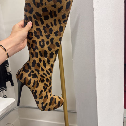 Leopard Print Ponyhair Heeled Boots (balding throughout)