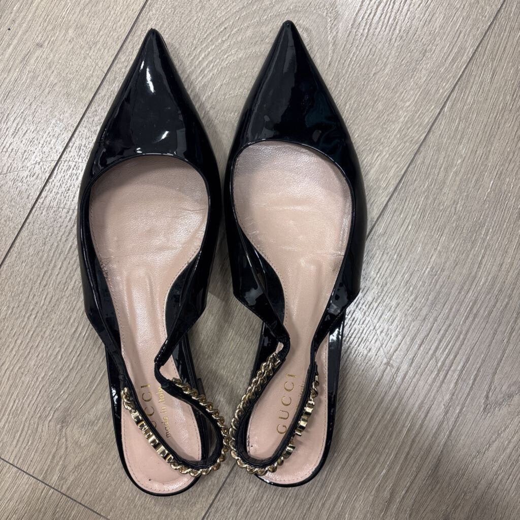 Black Patent Leather Slingback Flat (AS IS toe)