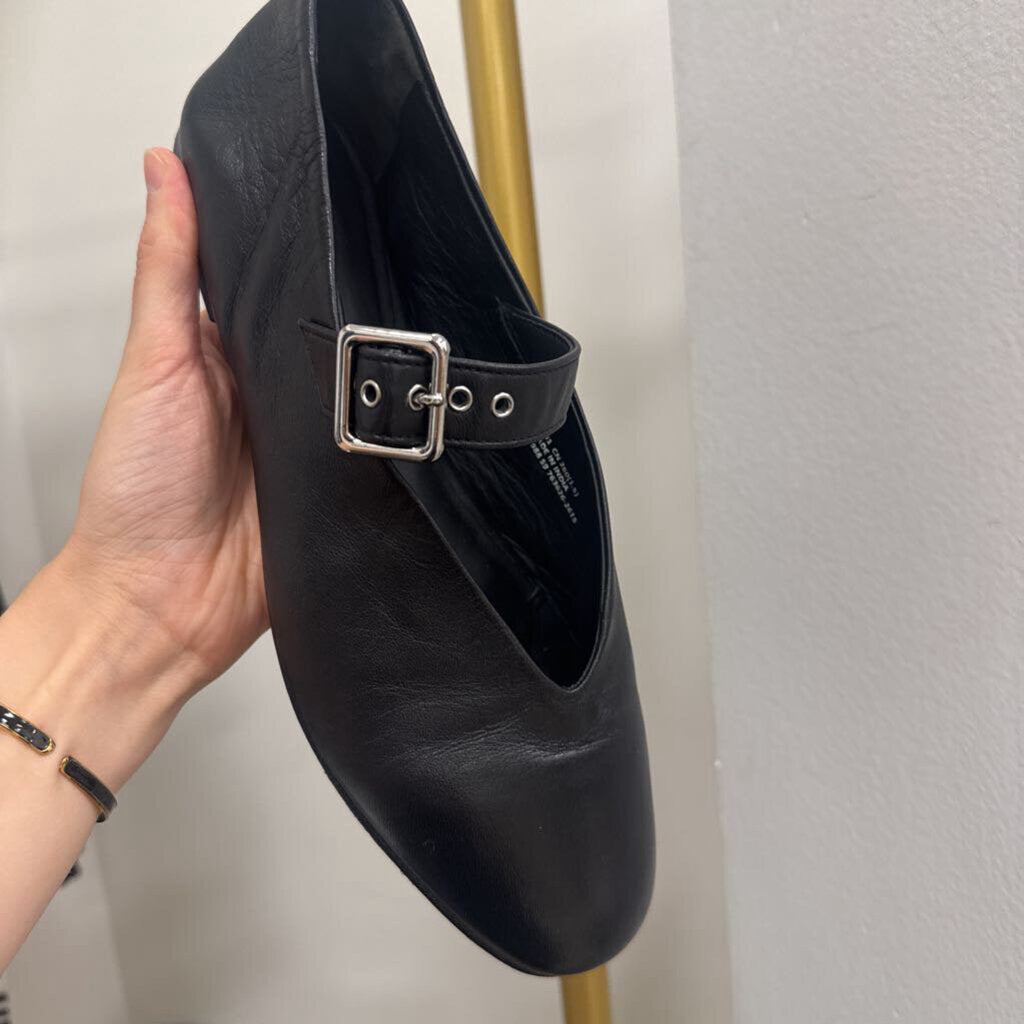 Black Leather Flats