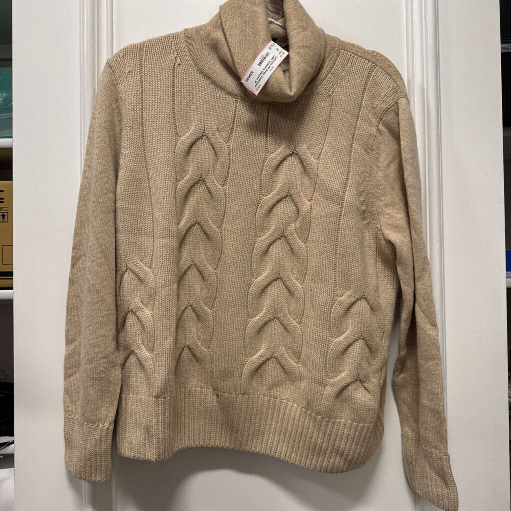 Beige Cashmere Cable Turtleneck Sweater