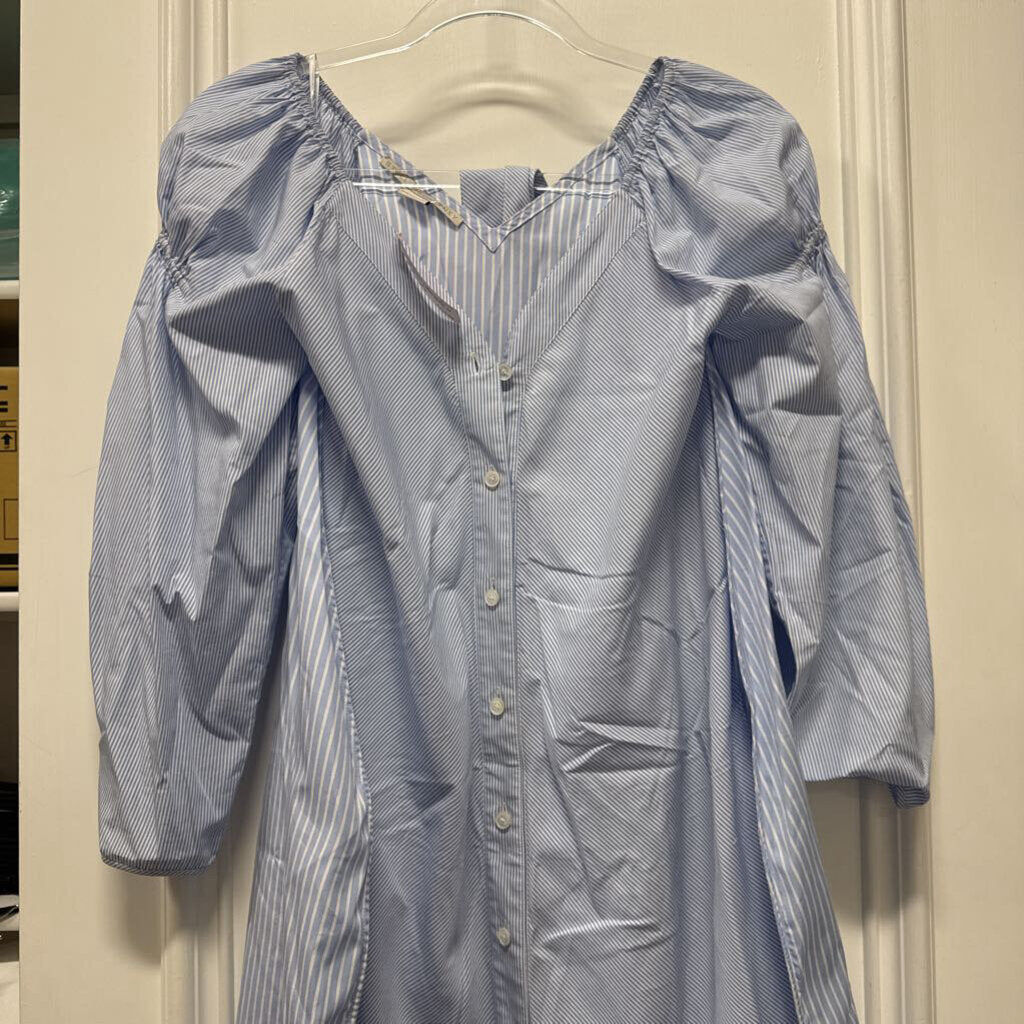 Blue/White Cotton Striped Belted Dress