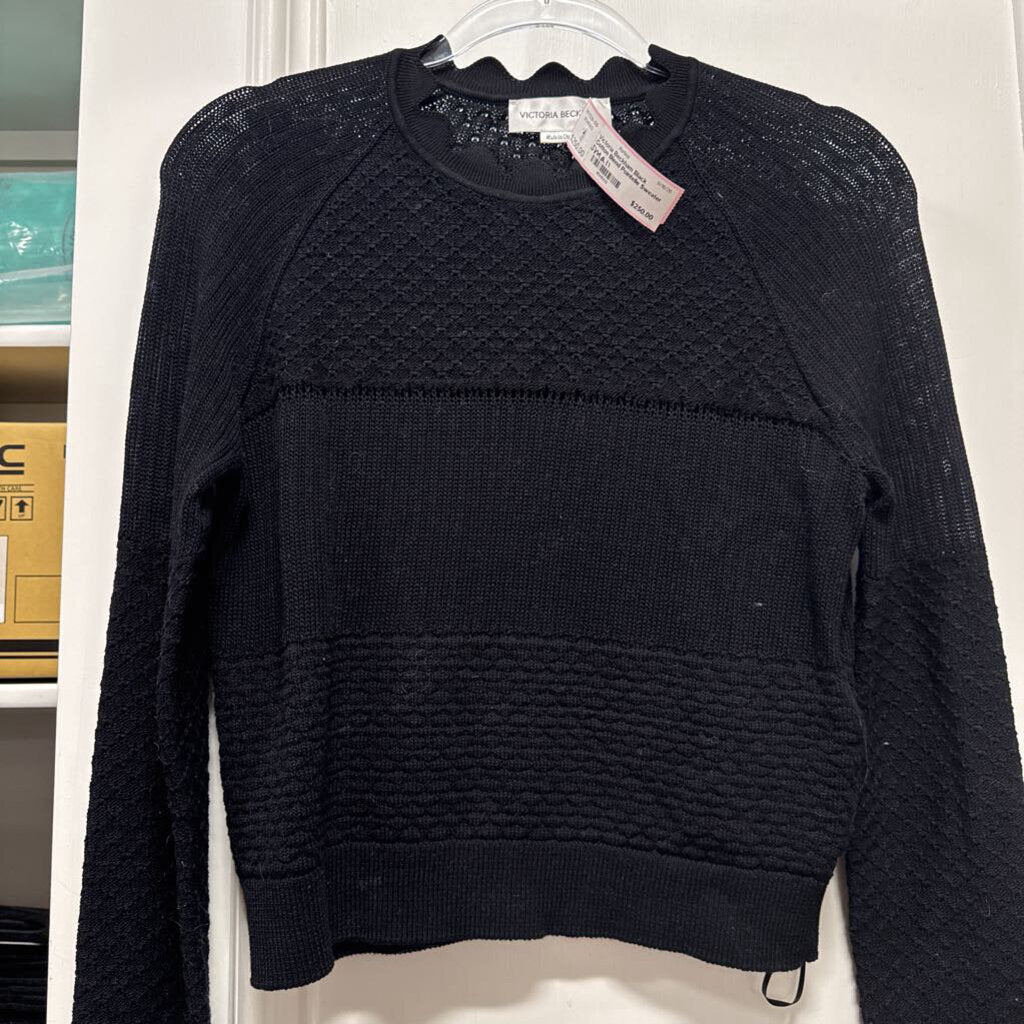 Black Cotton Blend Pointelle Sweater