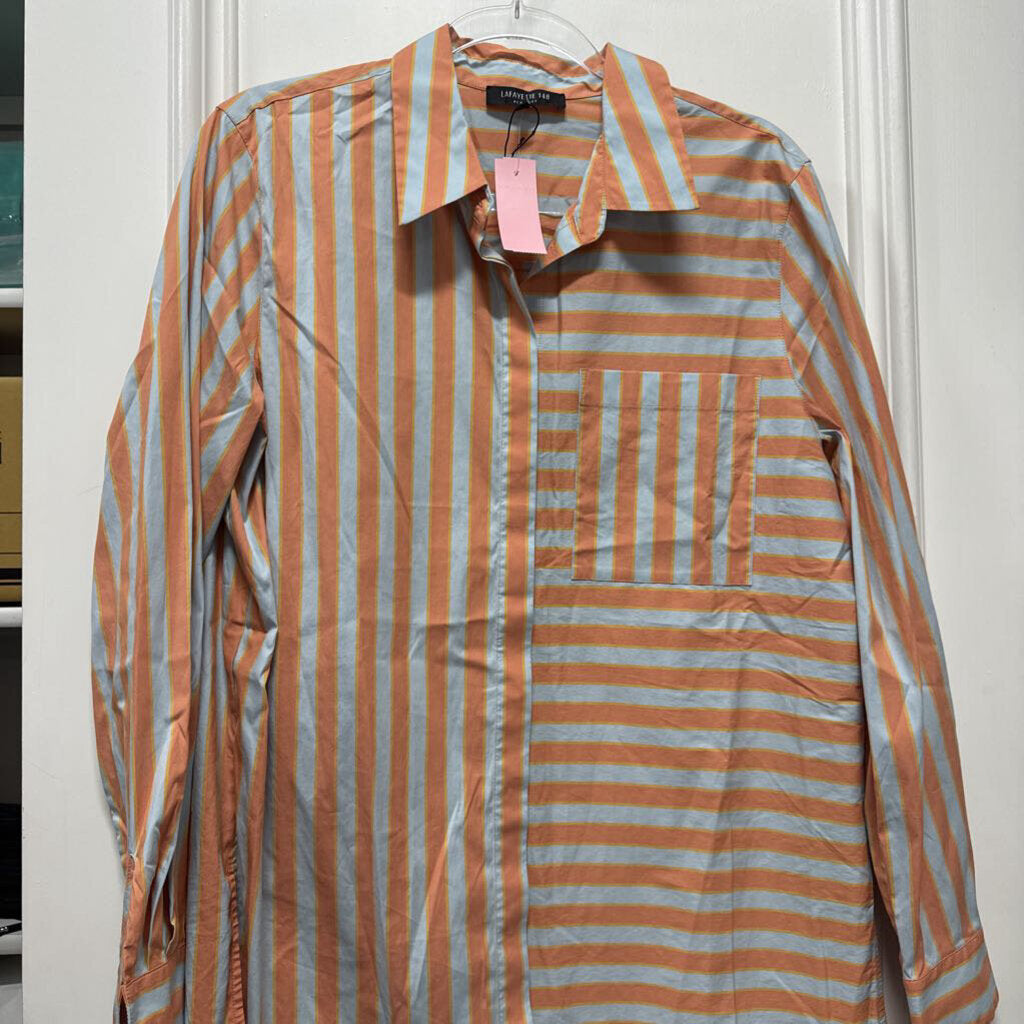 Blue/Orange Cotton Striped Shirt
