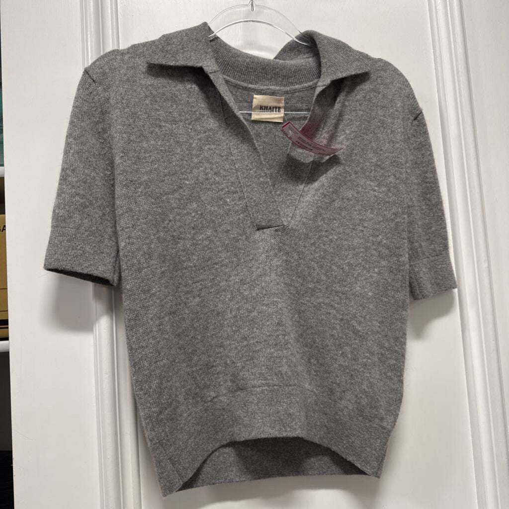 Gray Cashmere Cropped SS Sweater