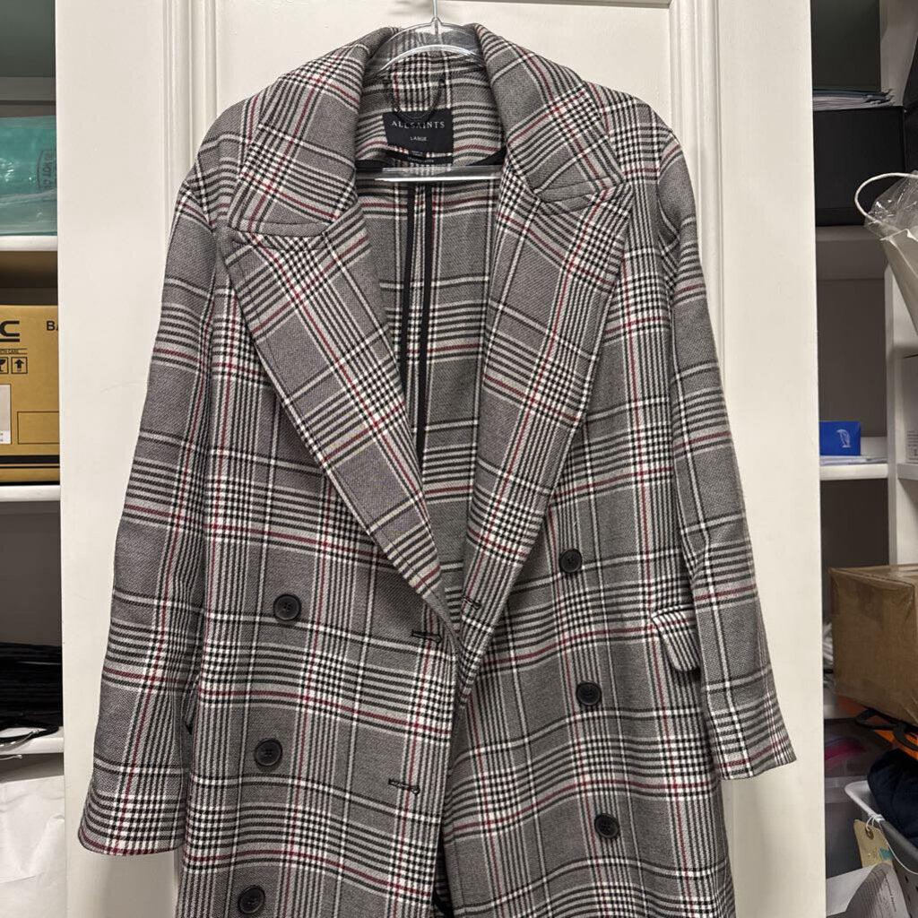 Black/Red Plaid Viscose Blend Coat
