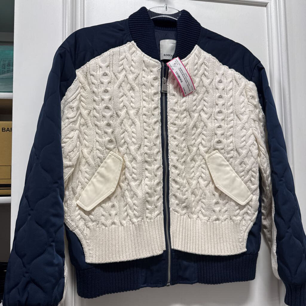 Navy/Cream Poly Cotton/Wool Bomber Jacket