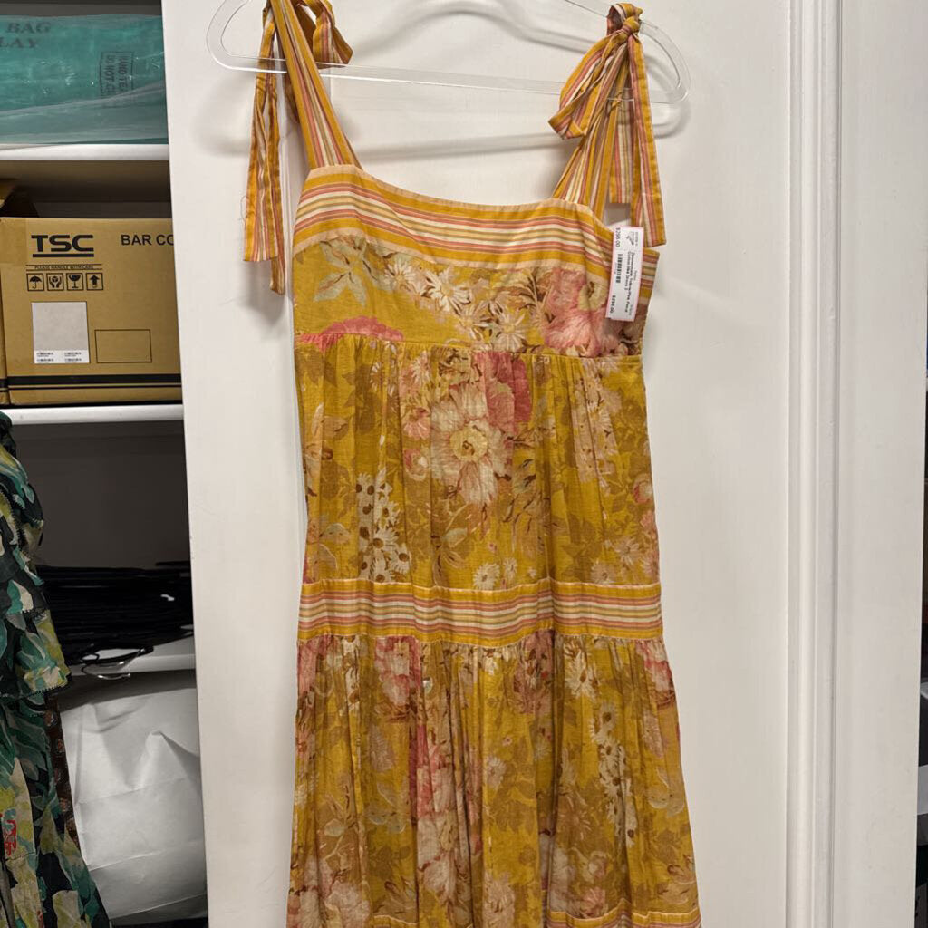 Yellow/Pink Floral Cotton Midi Dress