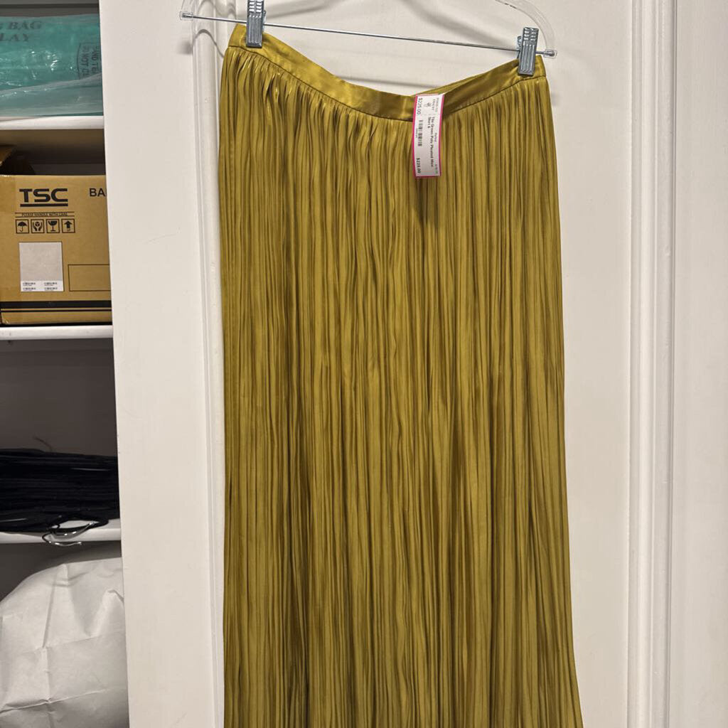 Green Poly Pleated Maxi Skirt