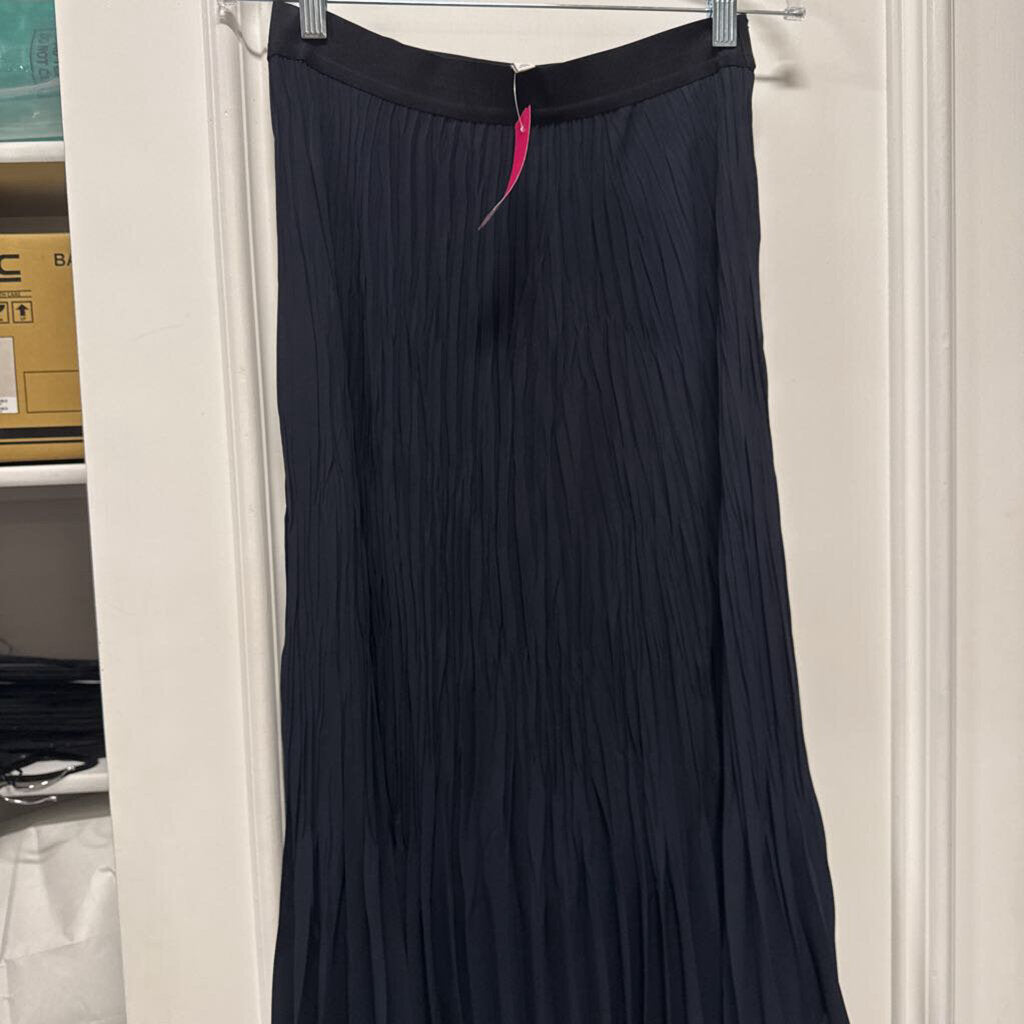 Navy Blue Poly Pleated Midi Skirt