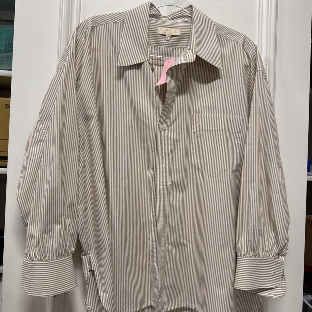 Beige/White Stripe Cotton Button Up Top
