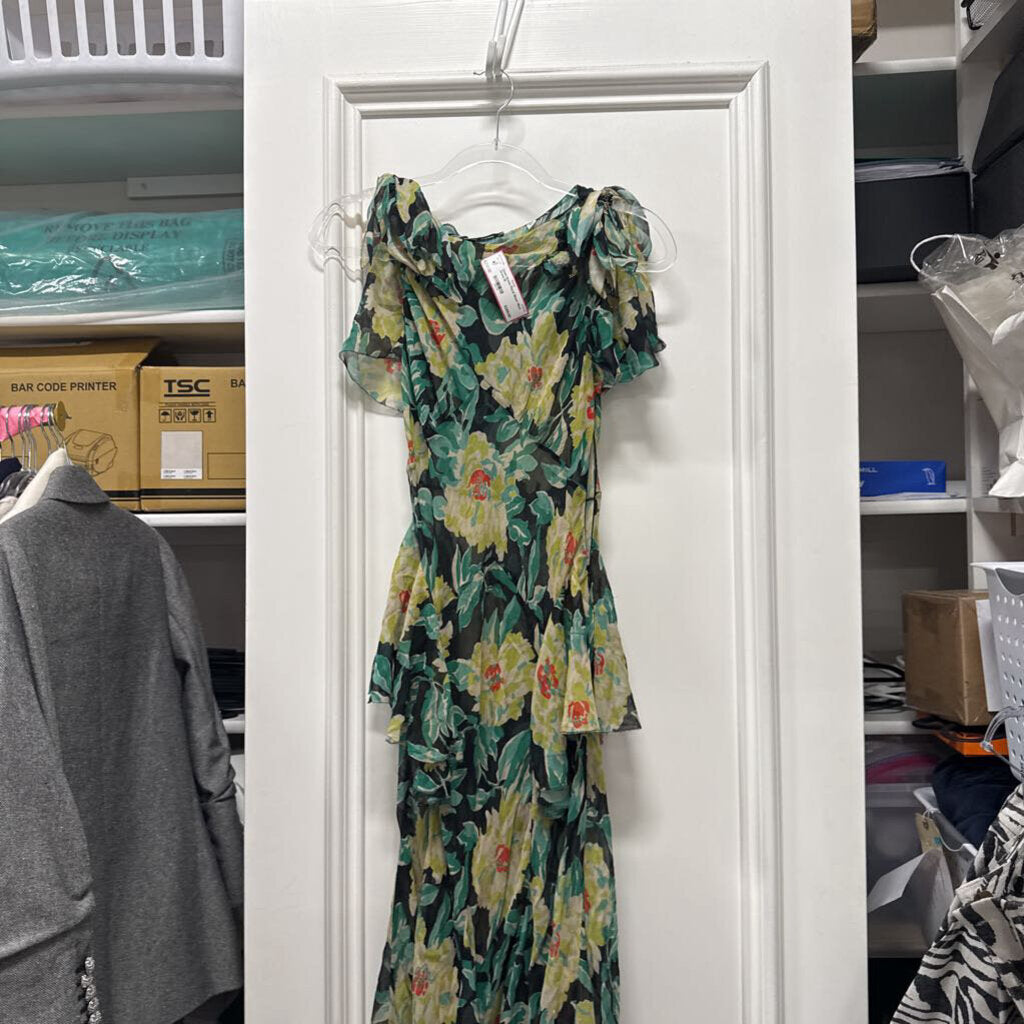 Green Floral Sheer Maxi Dress