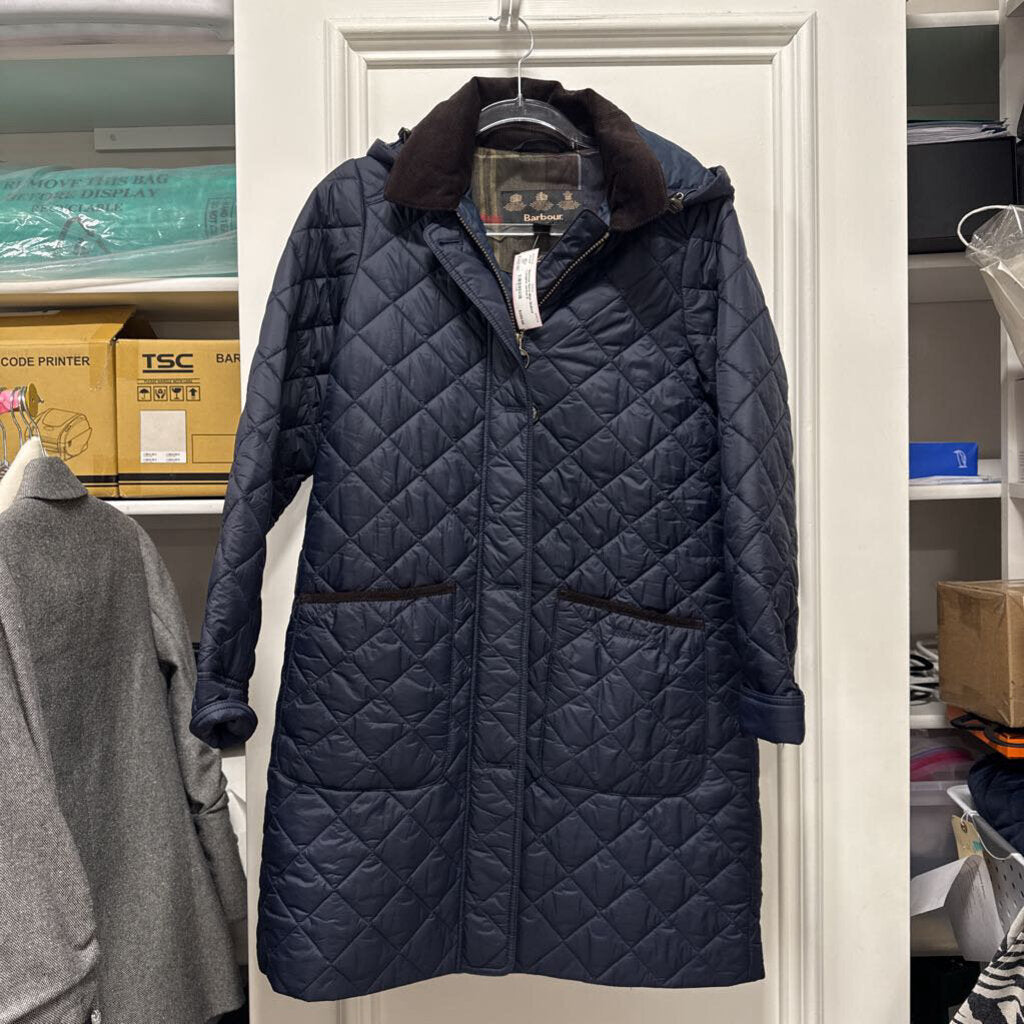 Navy Blue Quilted Longline Jacket
