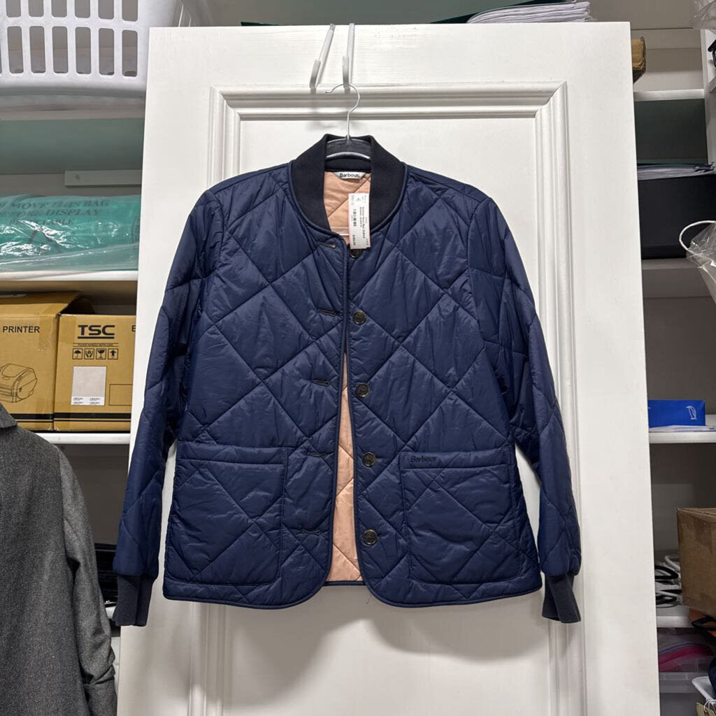 Navy Blue Quilted Bomber Jacket