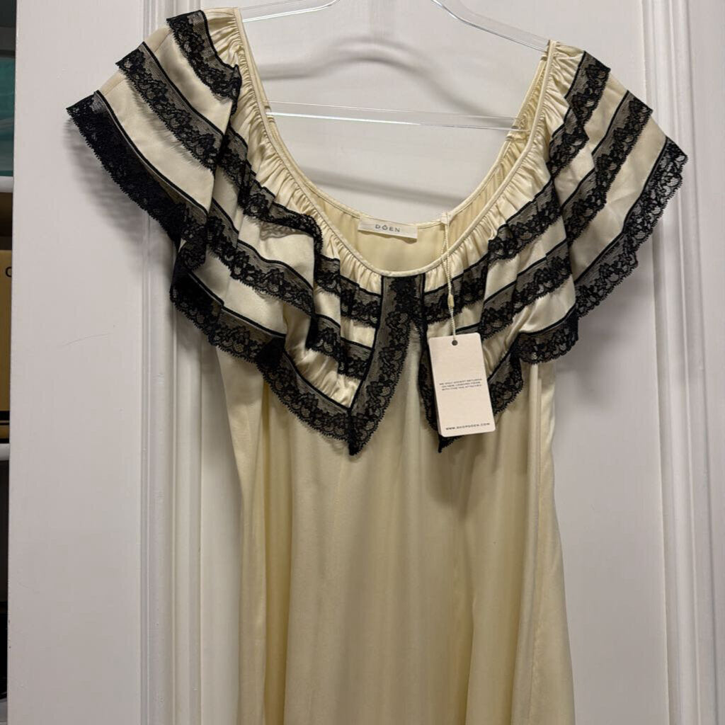 Cream/Black Silk Lace Trim Dress (NWT 548)