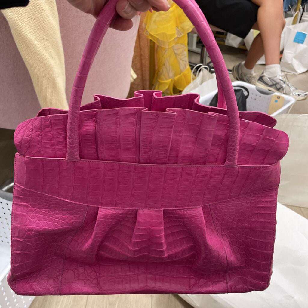 Pink Crocodile Top Handle Bag