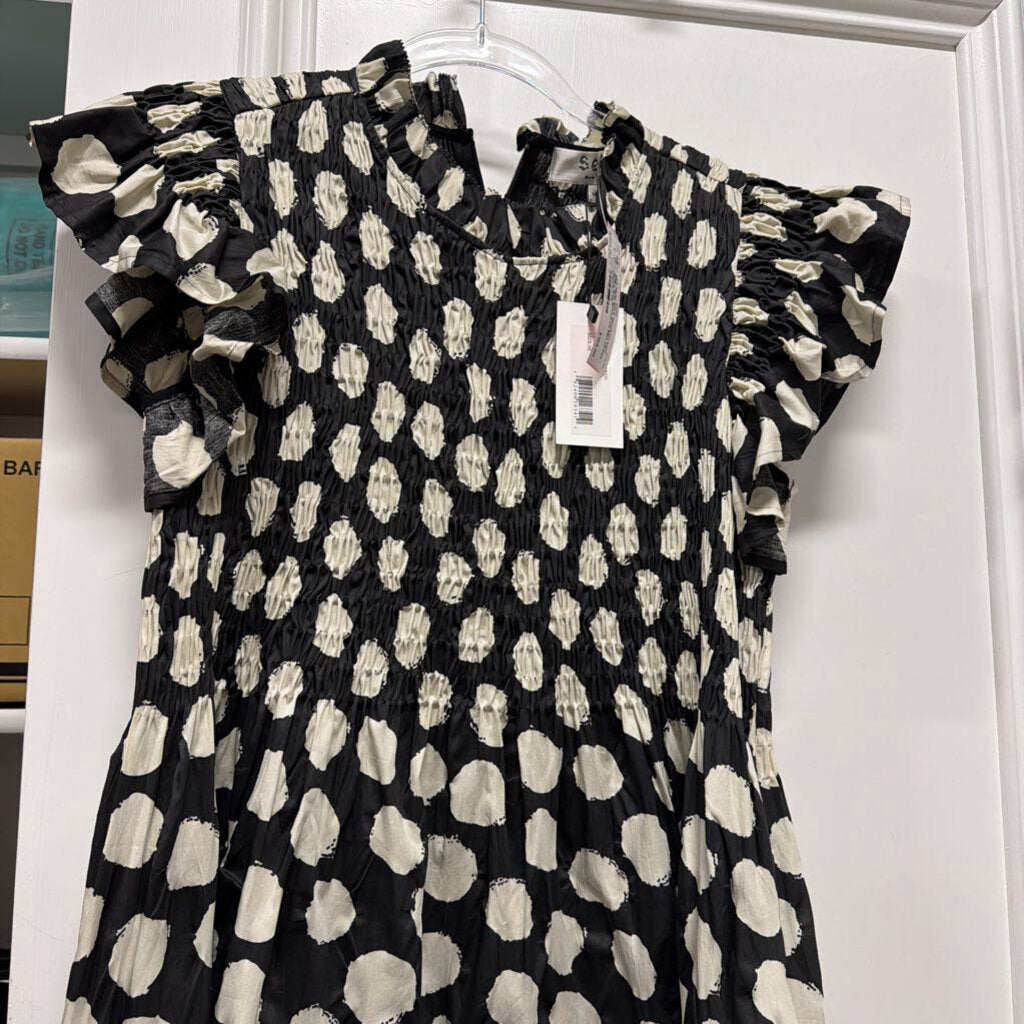 Black/Cream Polka Dot Smocked Mini Dress (NWT)
