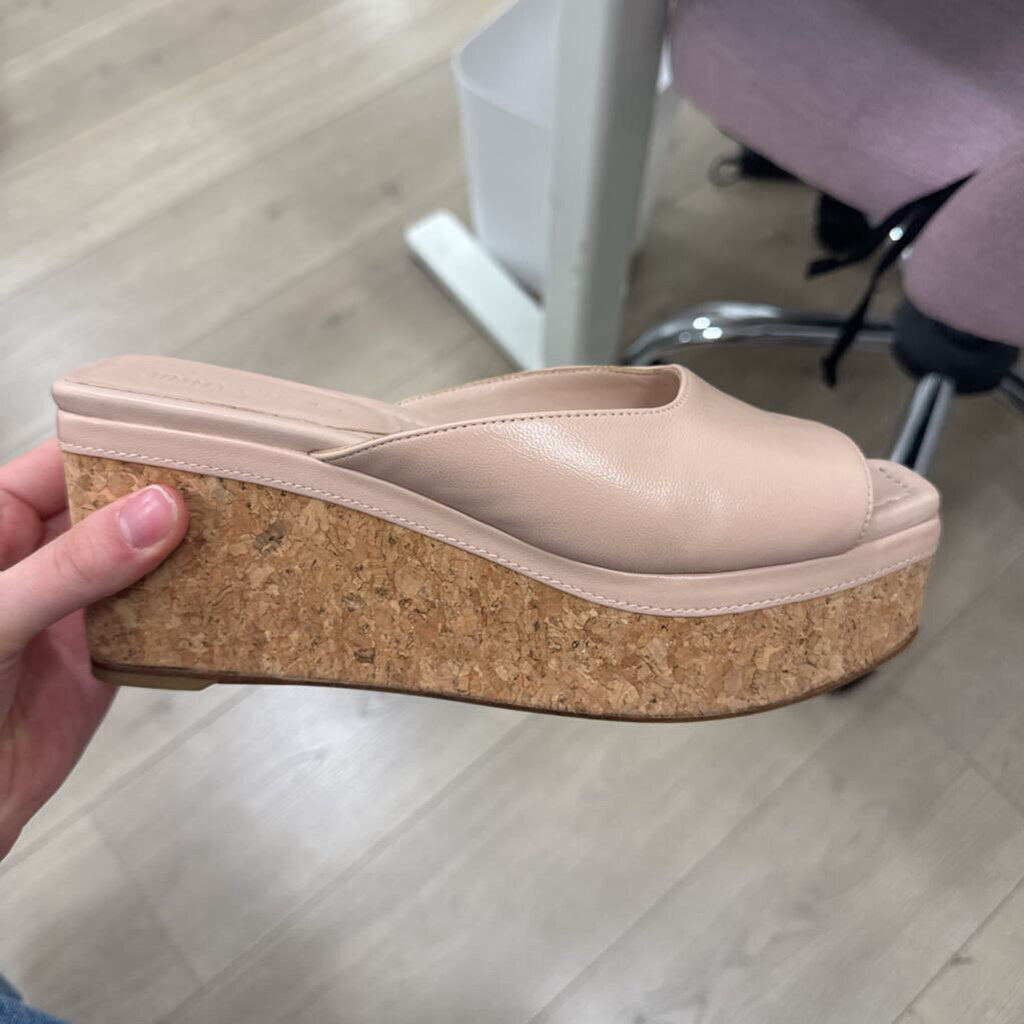 Pink Leather Cork Platform Slides