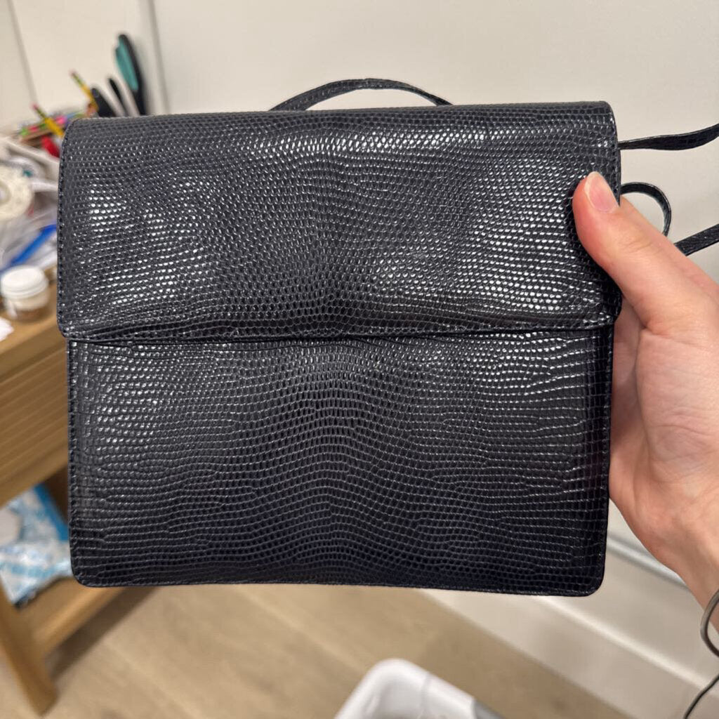 Vintage Black Lizard Shoulder Bag