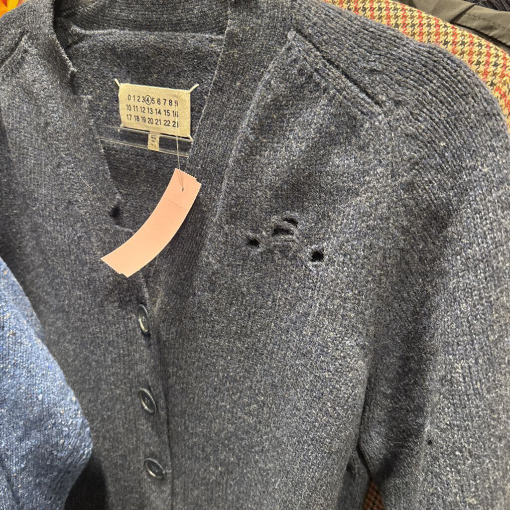 Blue Wool Distressed Cardigan
