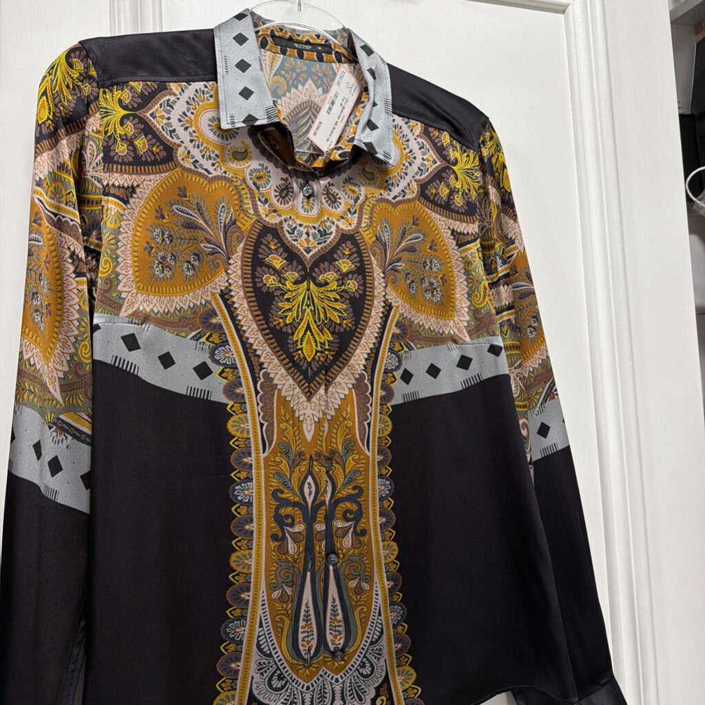 Multicolor Silk Button Up Top