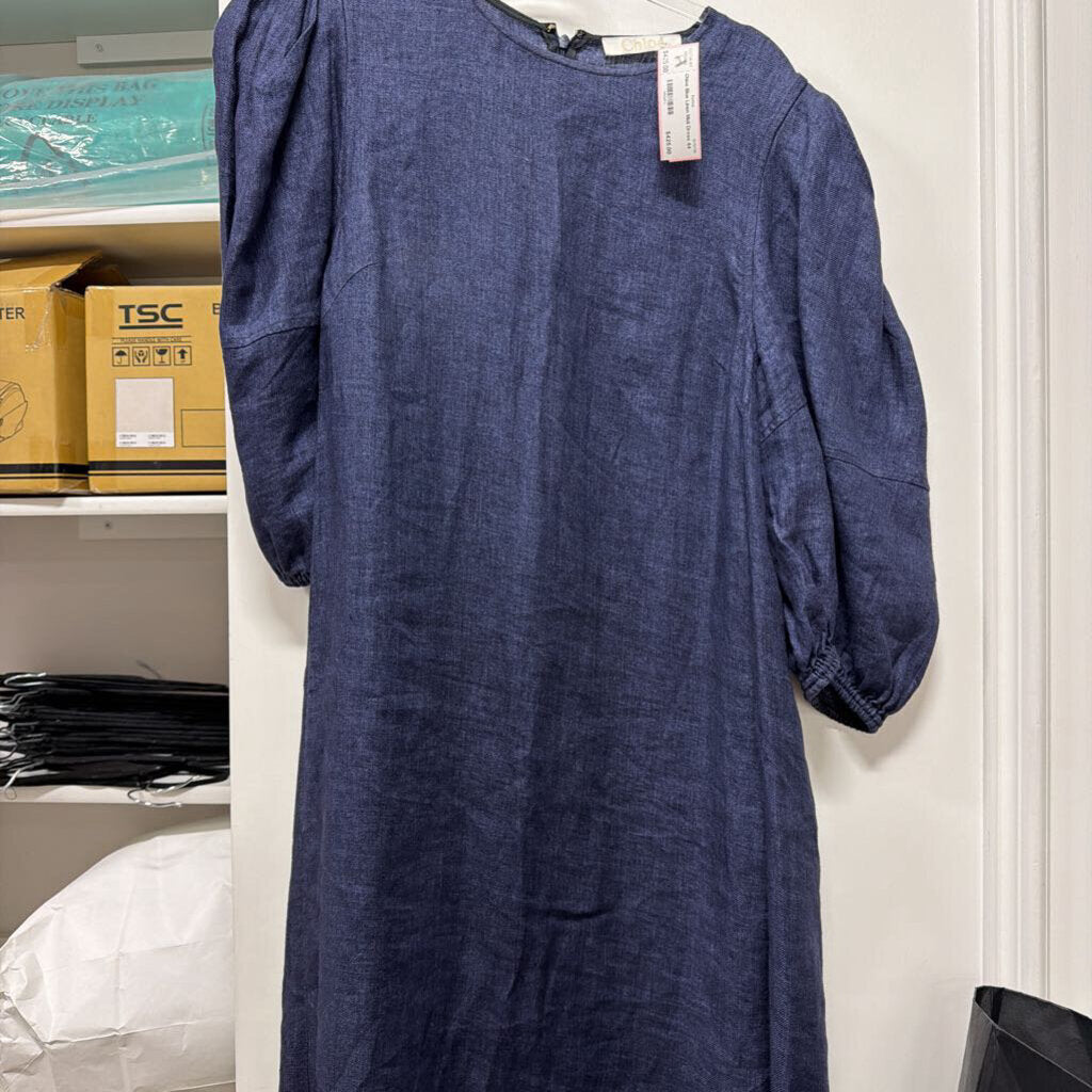 Blue Linen Midi Dress