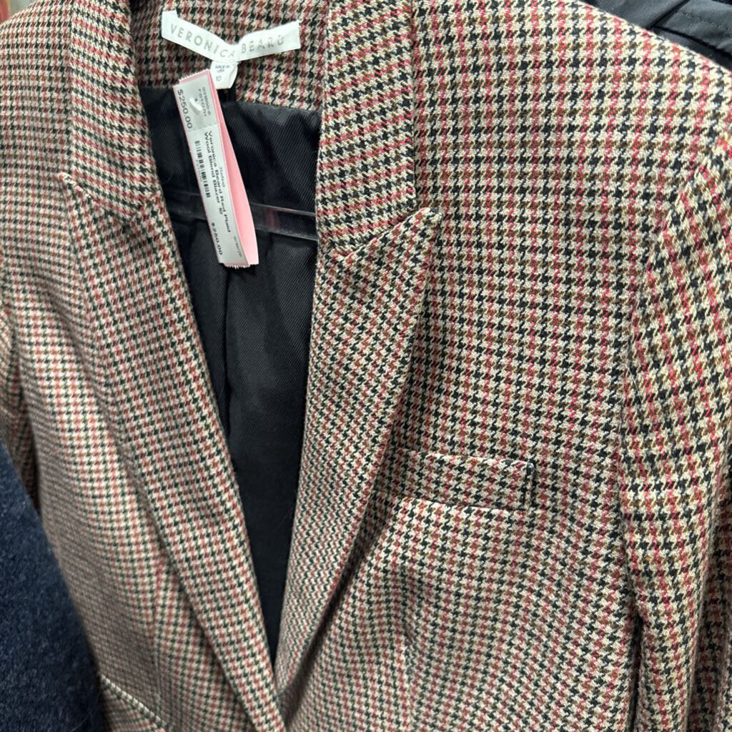 Red Plaid Wool Blend Blazer