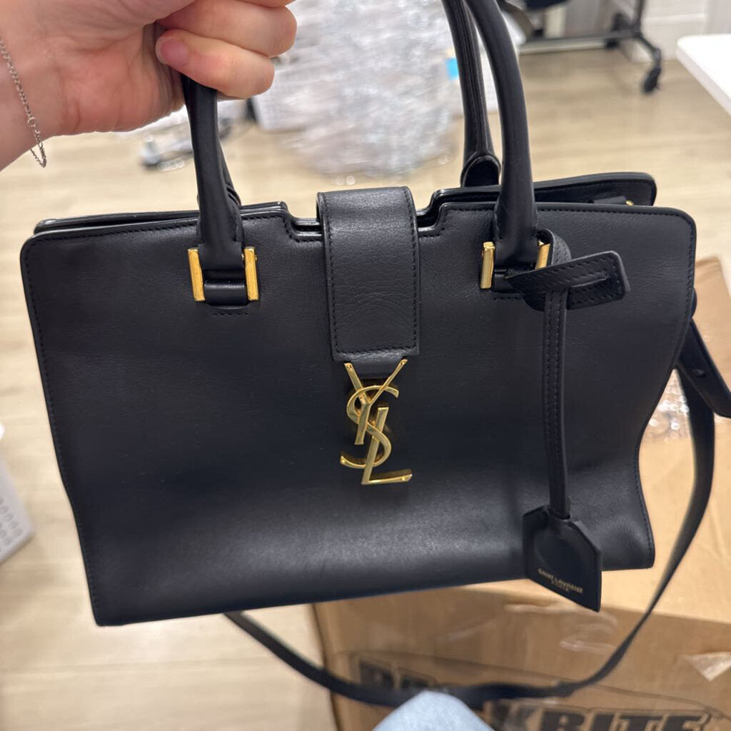 Black Leather YSL Baby Cabas