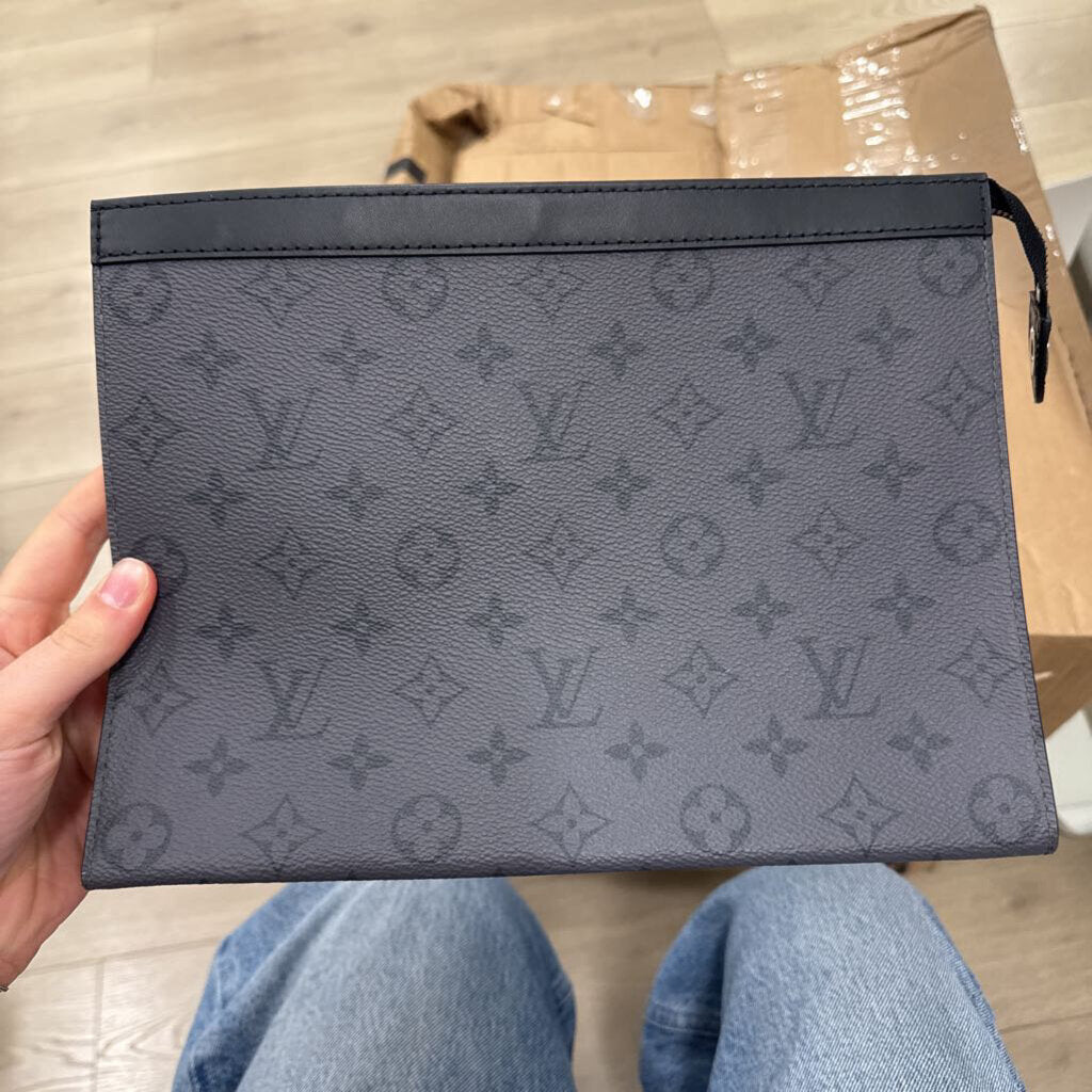 Grey Leather Monogram Eclipse Pochette