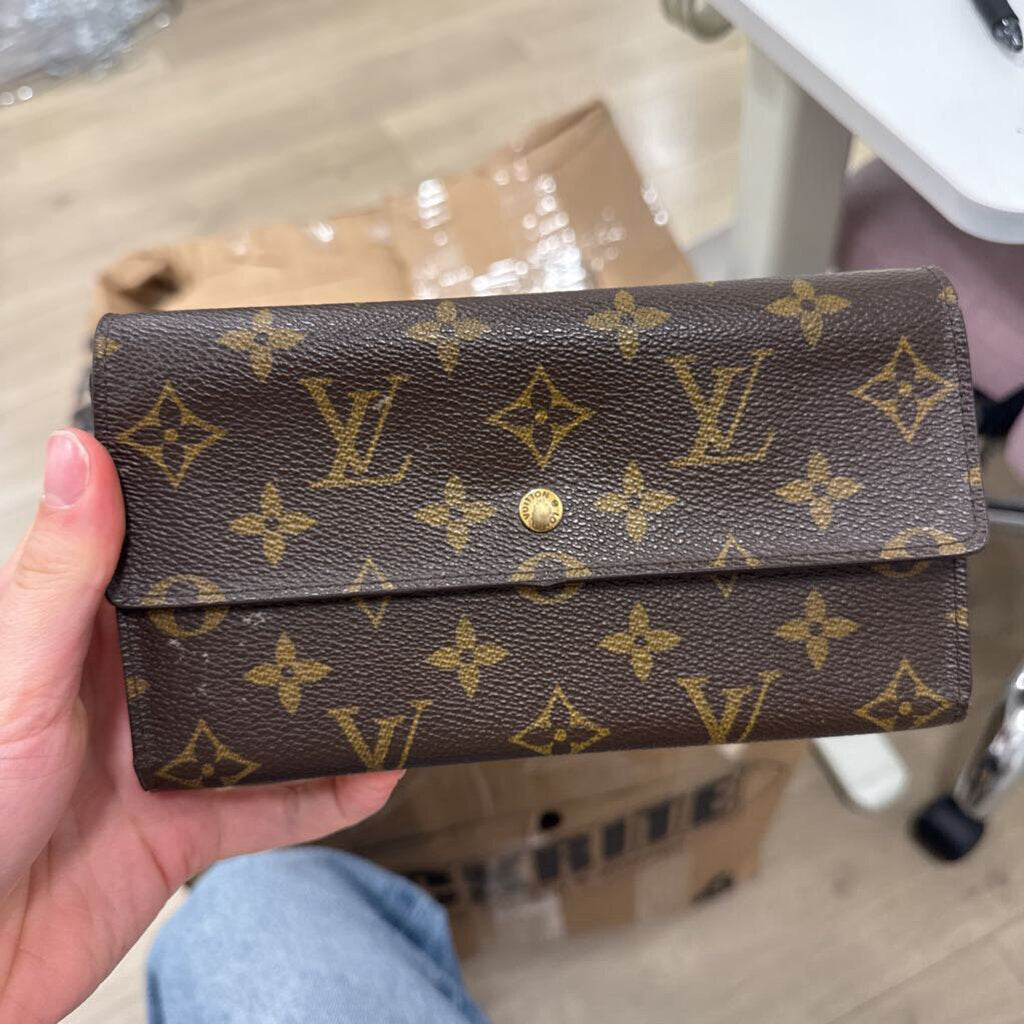 Brown Leather Monogram Wallet