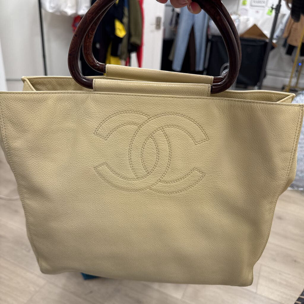 Chanel Cream Wood Handle Tote