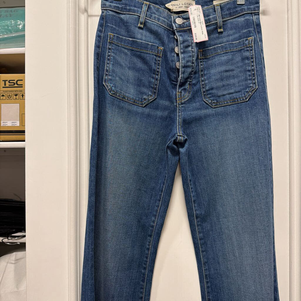 Blue Cotton Wide Leg Jean