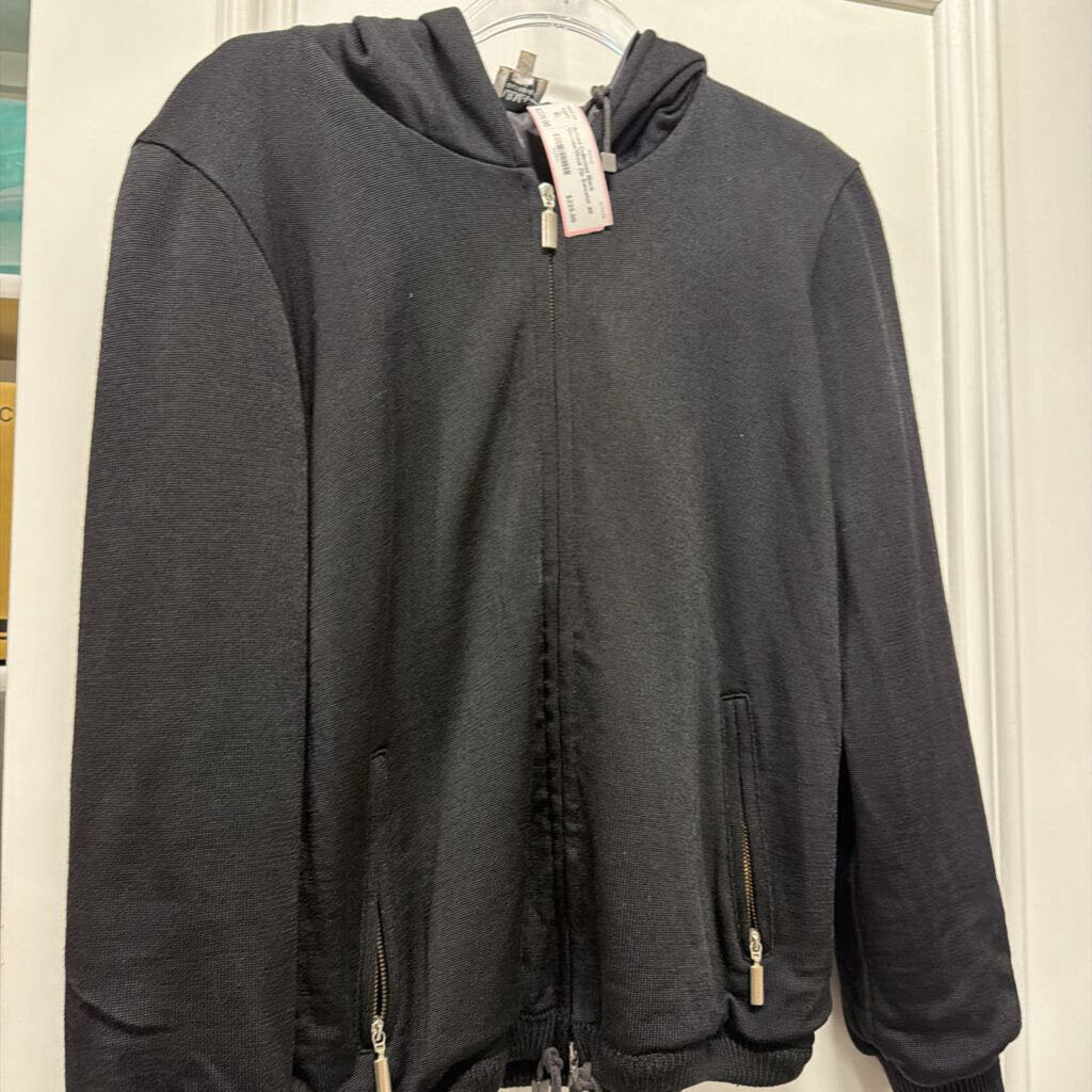 Black Viscose/Wool Zip Sweater