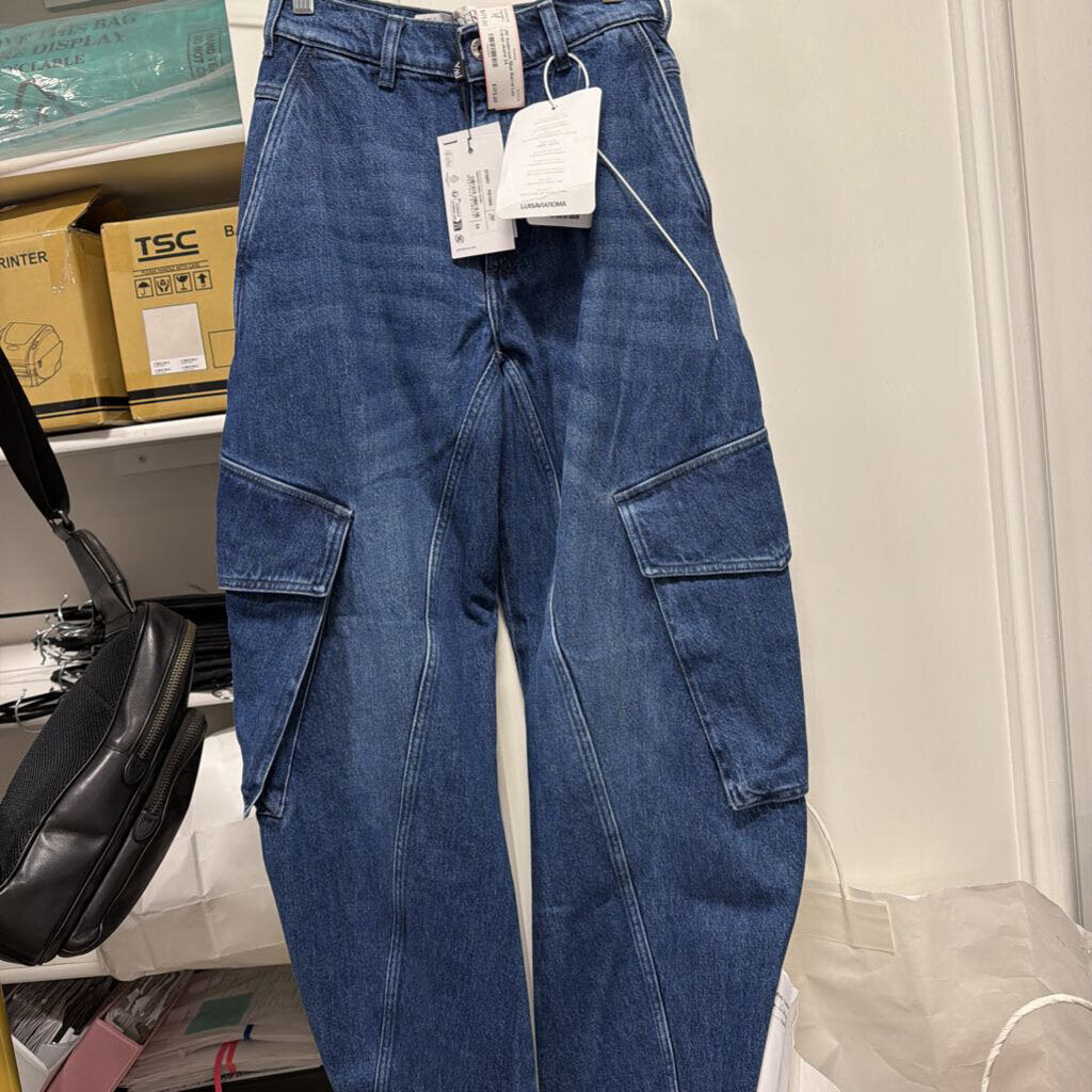 Blue Barrel Leg Cargo Jeans