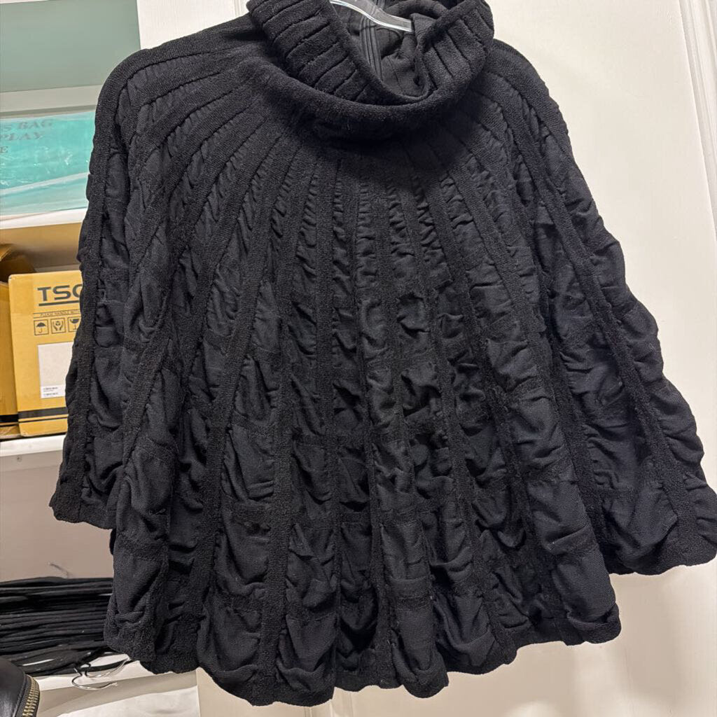 Black Wool Knit Turtleneck Cape