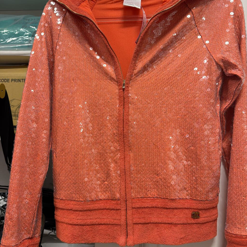 08C Coral Terry Sequin Sweater