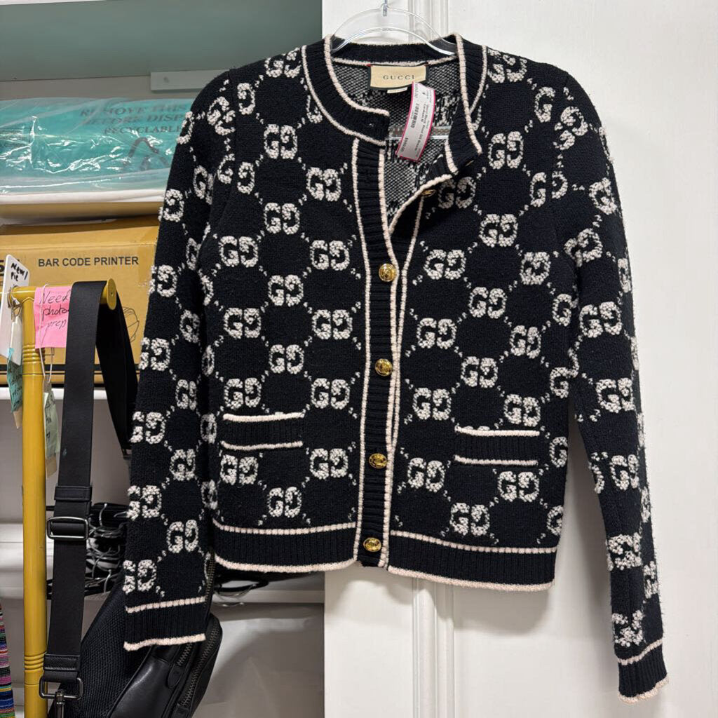 Black Wool GG Boucle Cardigan