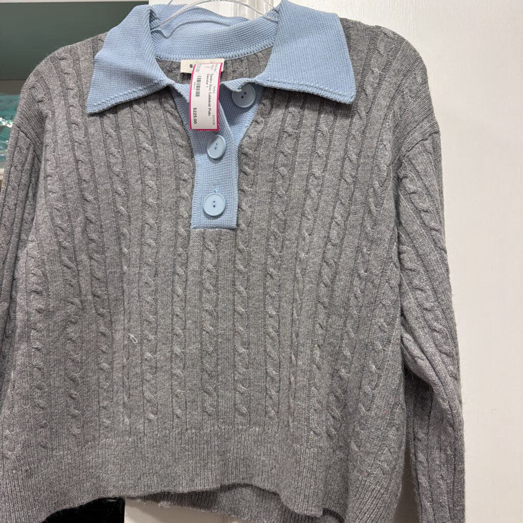 Grey Cableknit Polo Sweater
